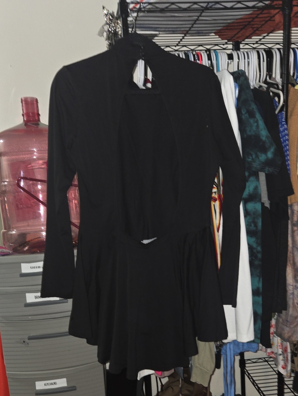 Current Mood Black Long-Sleeve Open-Back Skater Dress
